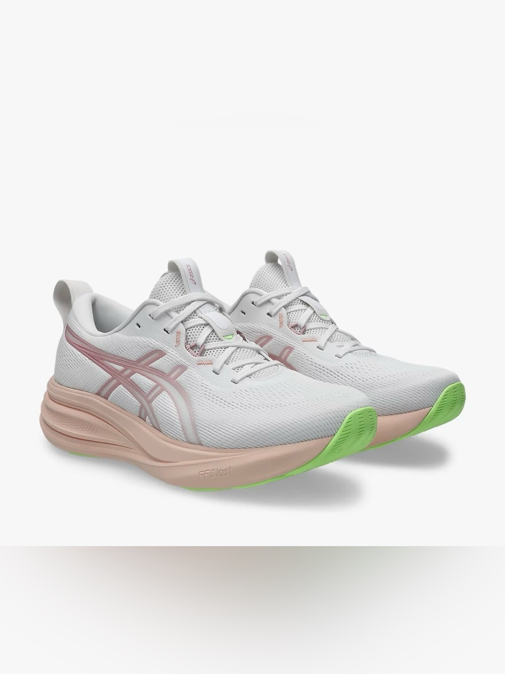 ASICS White Running Shoes with Pink and Lime Accents size 8